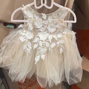 Ivory Floral Appliqué Tulle Dress